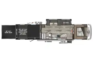 SPORTSTER Toy Hauler with 2 Queen Beds, U-Shaped Dinette & Sofa