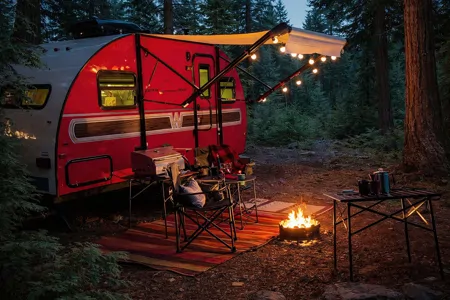 Cozy Red Winnie Drop • Not your typical travel trailer