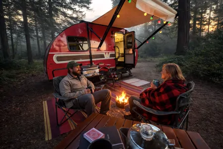 Cozy Red Winnie Drop • Not your typical travel trailer
