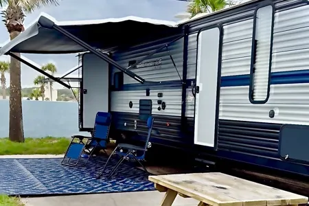Blue Haven Bunk House Outside Kitchenette  Forest River Te29 Travel Trailer