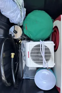 Spacious Square-Drop trailer with a small kitchen