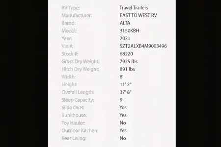 Stephen's 2021 East to West Alta 3150KBH, a bunkhouse