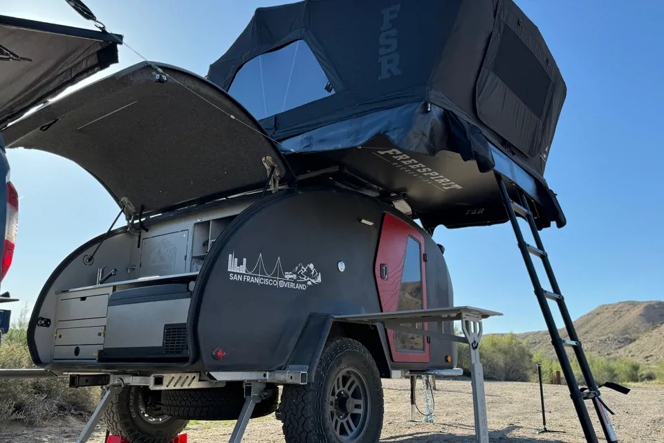 Simon, our 2024 Escapod Voyager TOPO2 w/ FSR Premium Hybrid Roof Top Tent in Corte-Madera, California